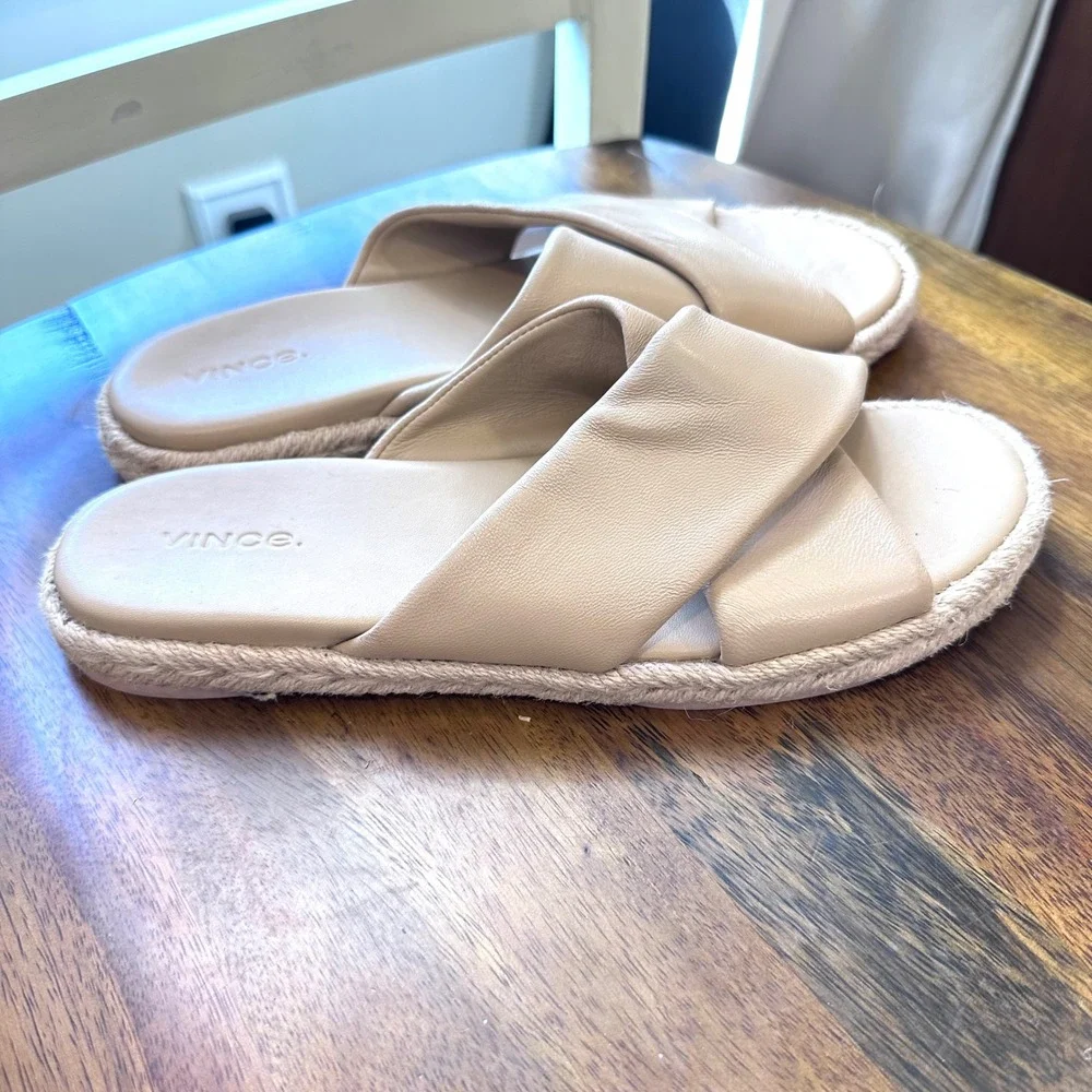 Vince Glyn Espadrille Sandals Women 8.5 Beige Leather Crisscross Slide‎ Spain